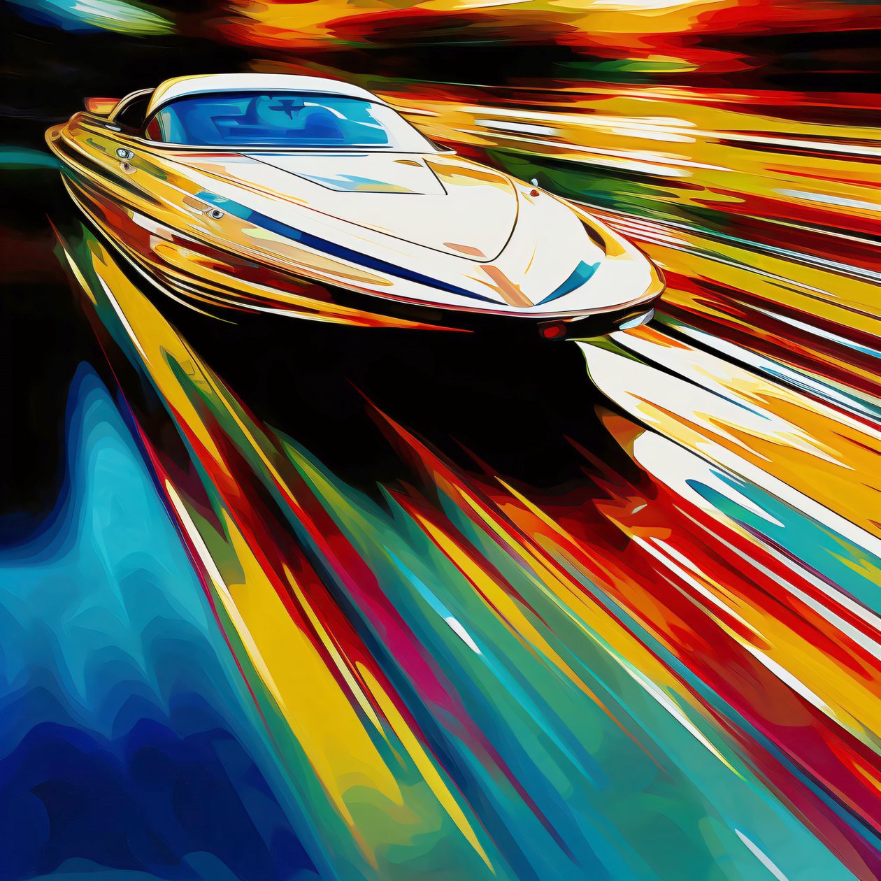 Klouzání světlem: Speedboat on a Shiny Road, plátno umělecké výtisky od F. Abderrahim