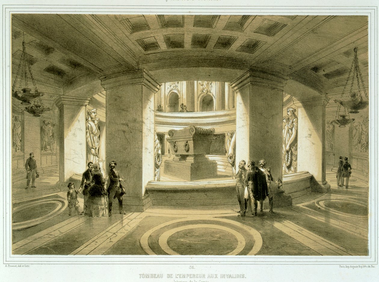 Napoleonova hrobka (1769-1821) v Invalidovně, z Paris et ses Environs, publikovaná kolem 50.-60. let 19. století od Abbé Prévost
