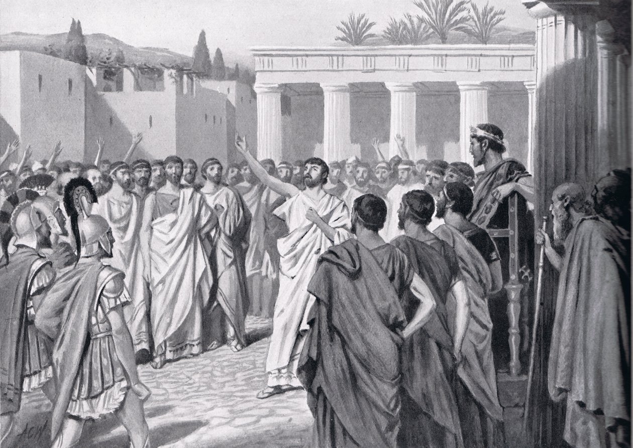 Kongres peloponéských států ve Spartě v roce 432 př. n. l., ilustrace z knihy "Hutchinson