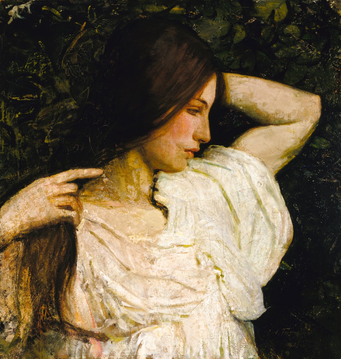 Dívka aranžující si vlasy, 1918-1919. od Abbott Handerson Thayer