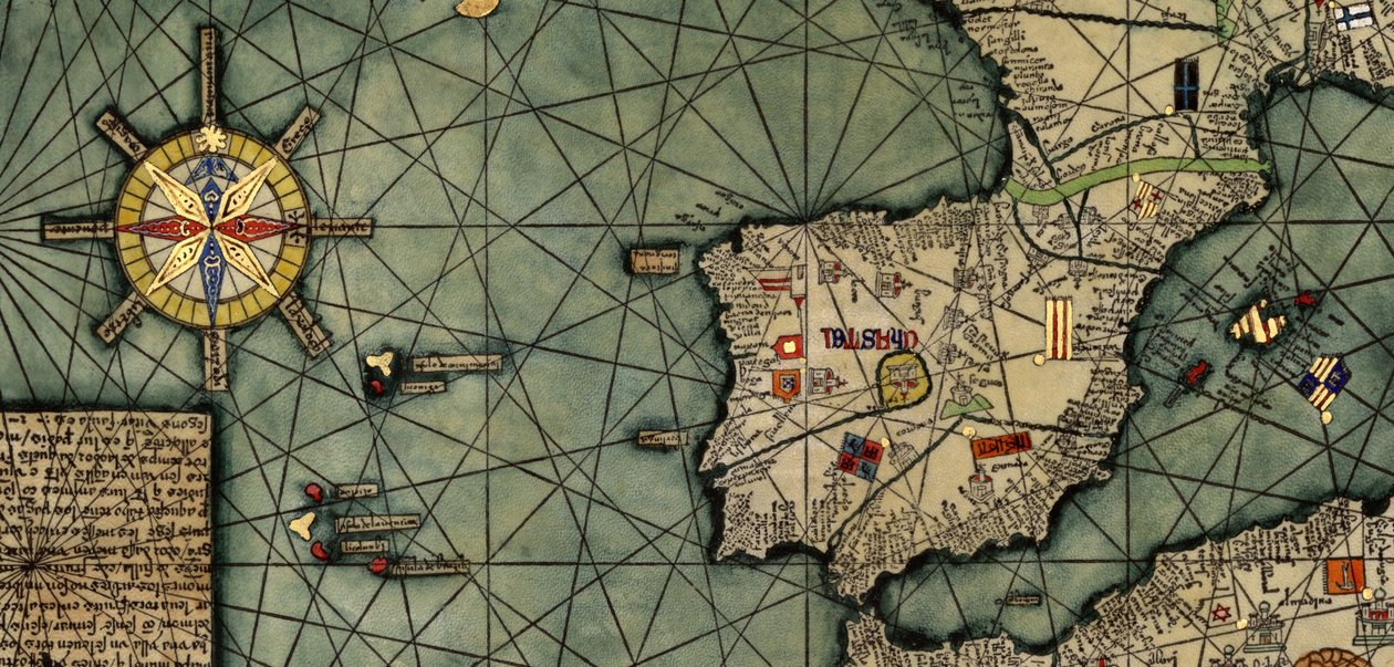 Španělsko a Atlantik v katalánském atlasu od Abraham Cresques