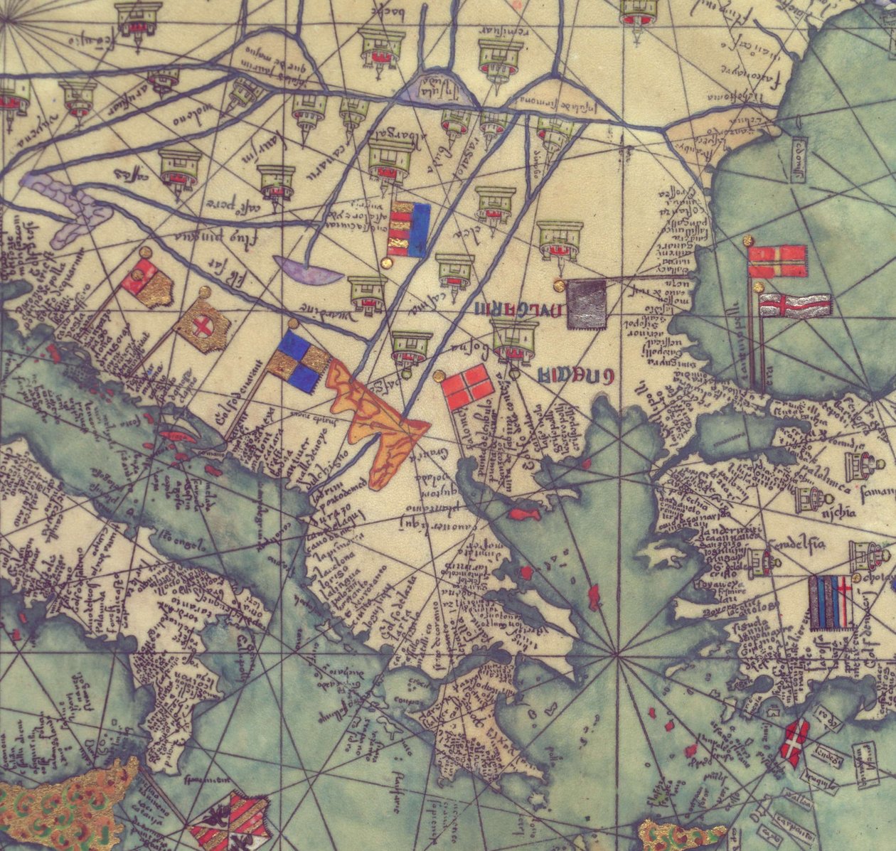 Mapa východní Evropy, pohled z jihu. Katalánský atlas. od Abraham Cresques