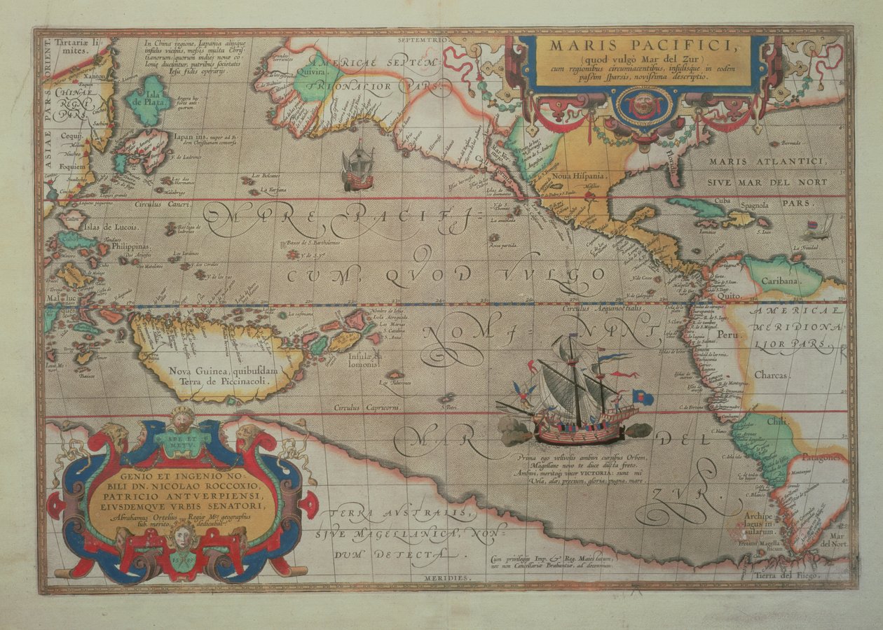 Mapa Pacifiku, Číny a Ameriky, 1589 od Abrahama Ortelia (l527-98) (podrobnosti viz 84597) od Abraham Ortelius