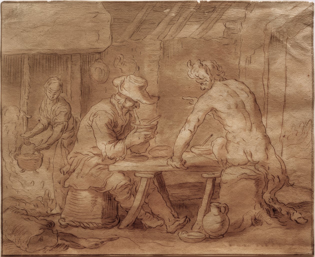 Satyr u farmáře od Abraham Bloemaert