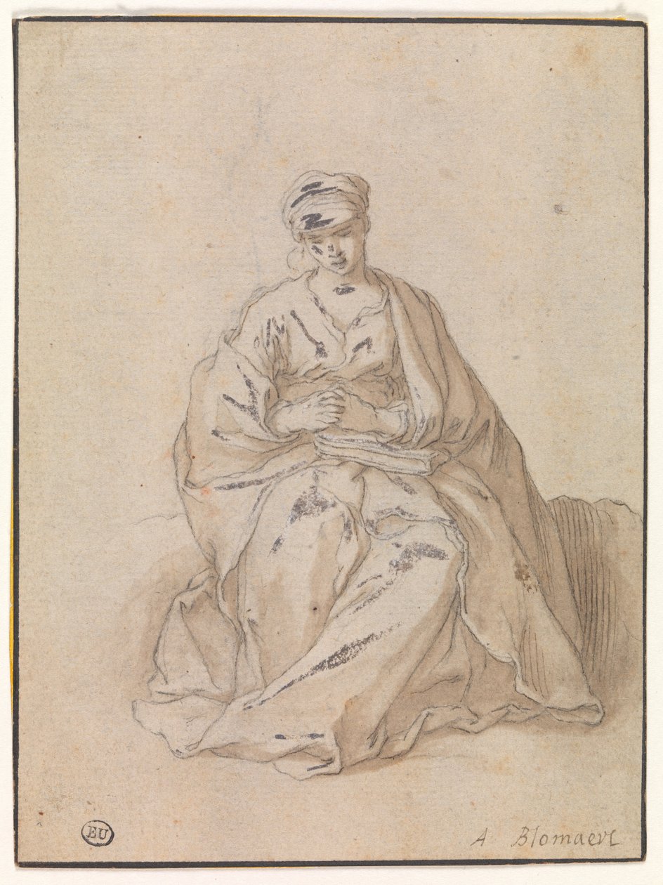 Maria sedí s knihou od Abraham Bloemaert