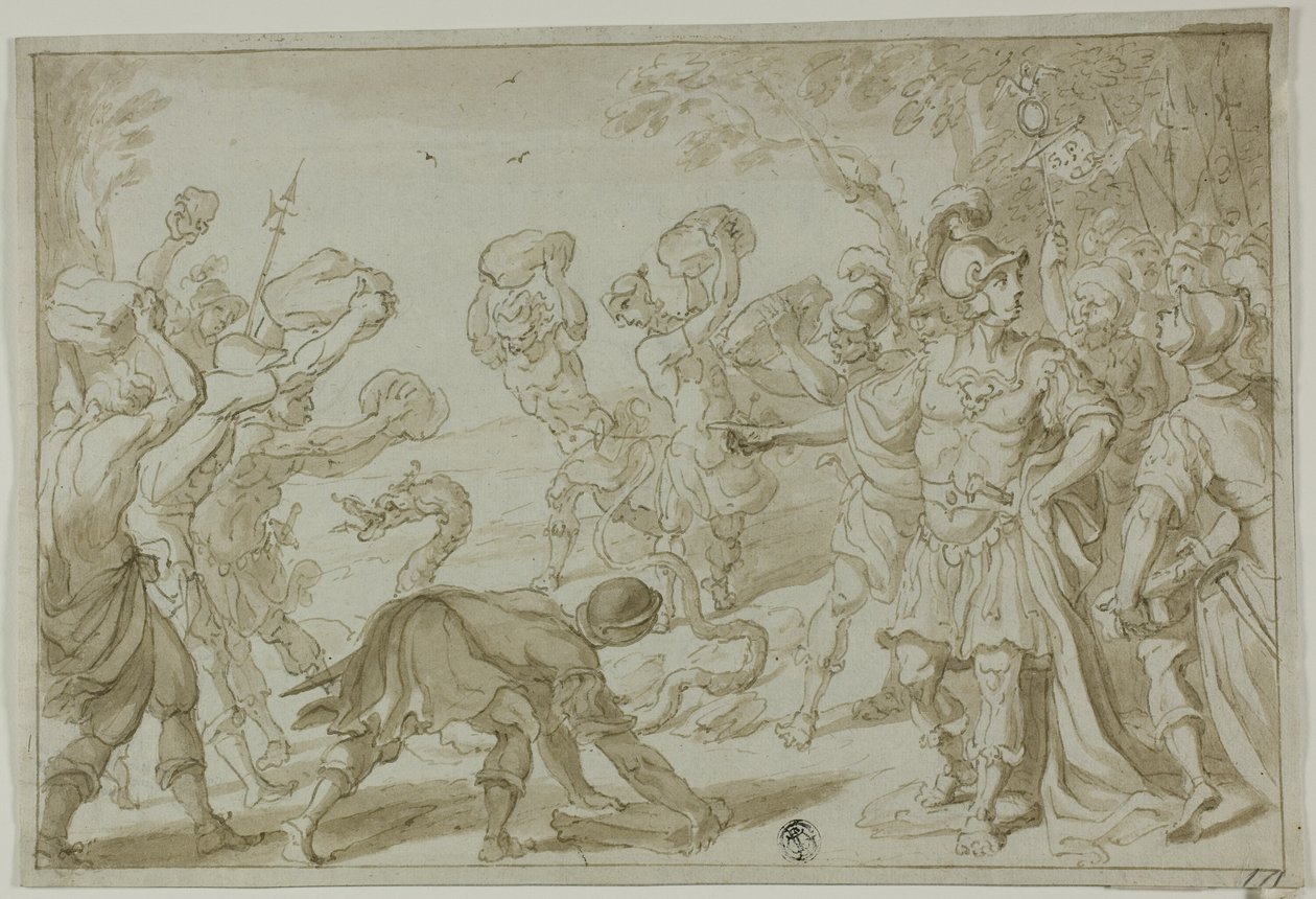 Římští vojáci kamenují hada od Abraham Bloemaert