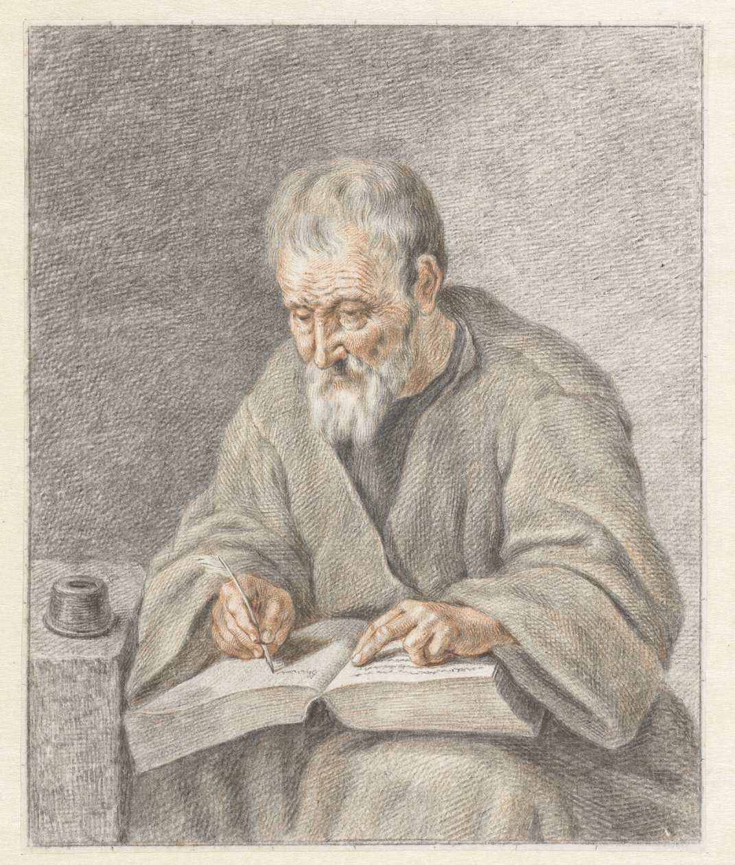 Starý muž psaní v knize od Abraham Delfos