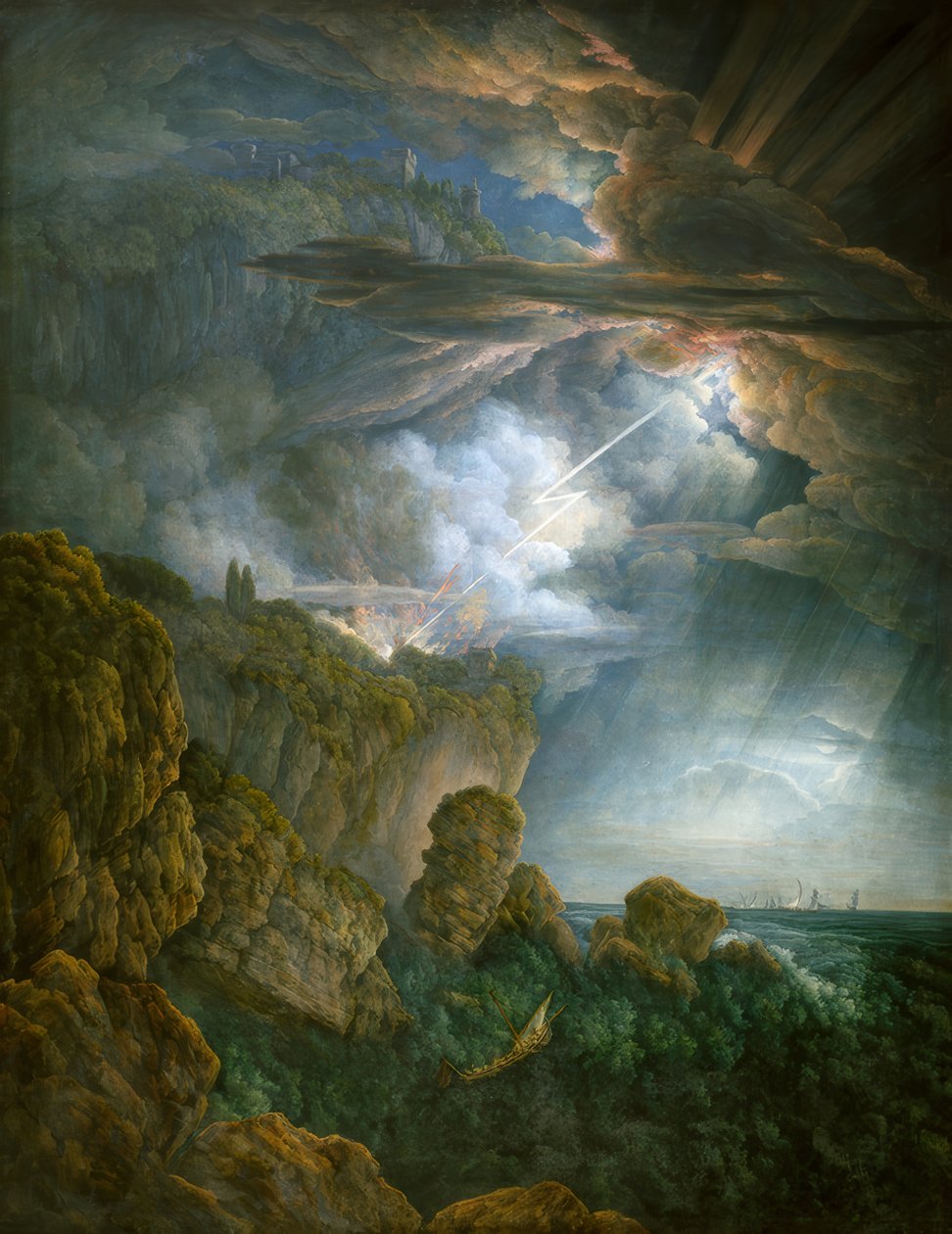 Noční bouřka v Cefalù od Abraham Louis Rodolphe Ducros
