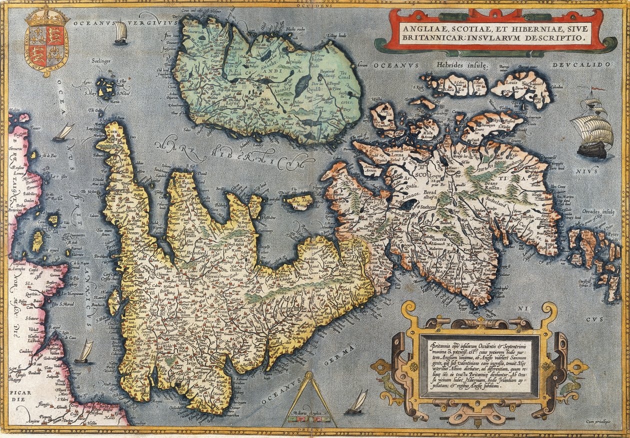 Mapa Velké Británie, 1587 od Abraham Ortelius