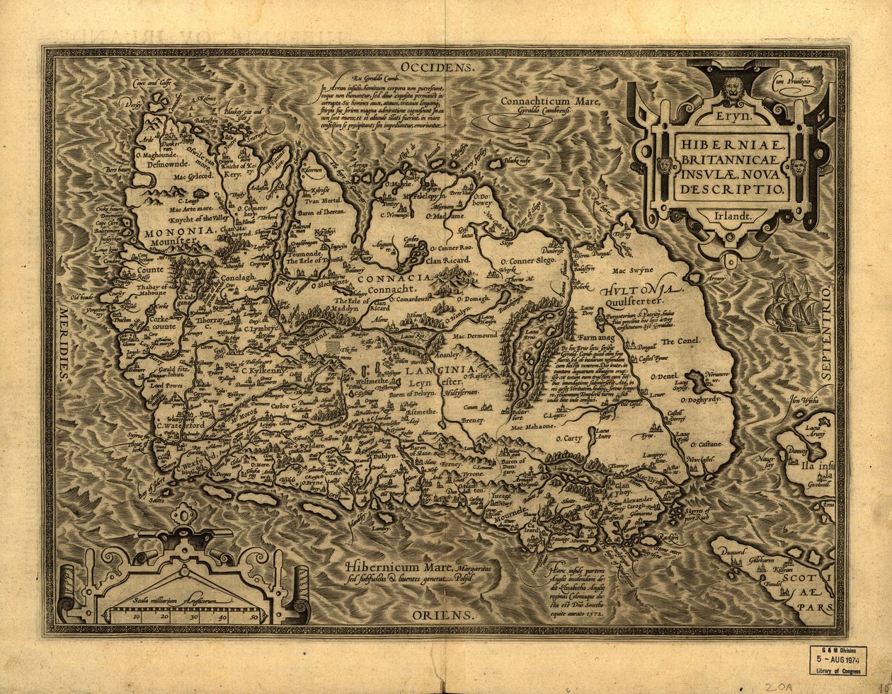 Hiberniae, Britannicae Insvlae nova descripto. LOC 99466749 od Abraham Ortelius