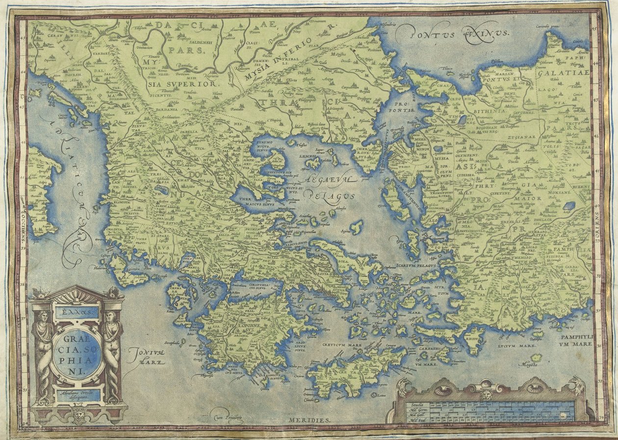 Mapa Řecka Graecia, Sophiani (název na objektu) od Abraham Ortelius