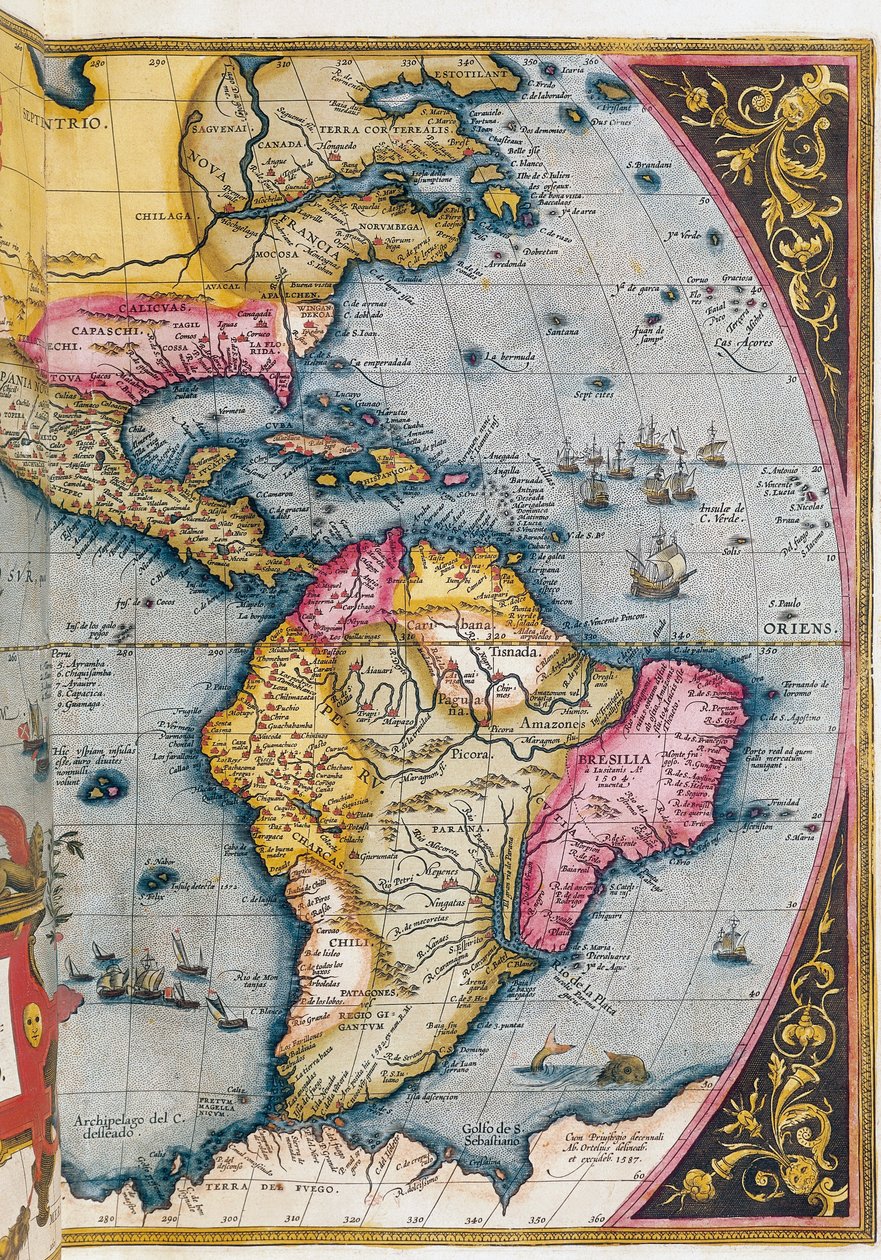 Mapa Jižní Ameriky, Abraham Ortelius od Abraham Ortelius