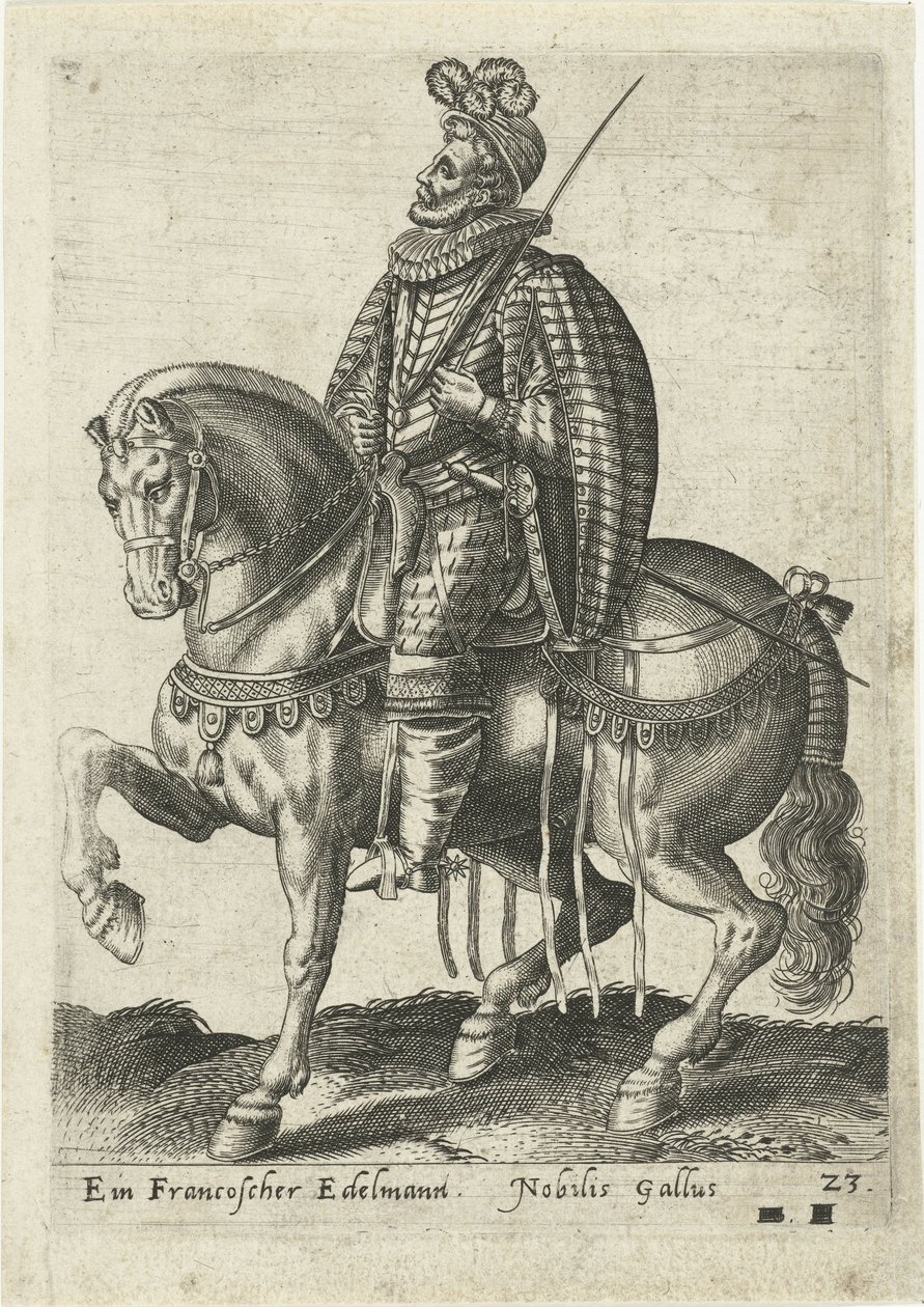 Francouzský šlechtic na koni od Abraham de Bruyn (attributed to)