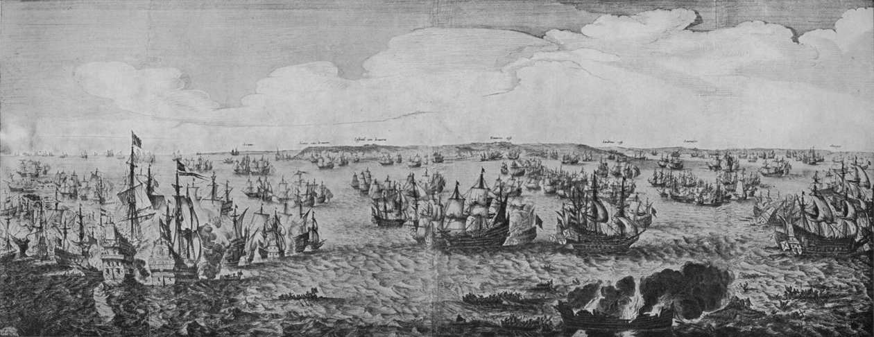 Bitva v Downs, c1639 od Abraham de Verwer