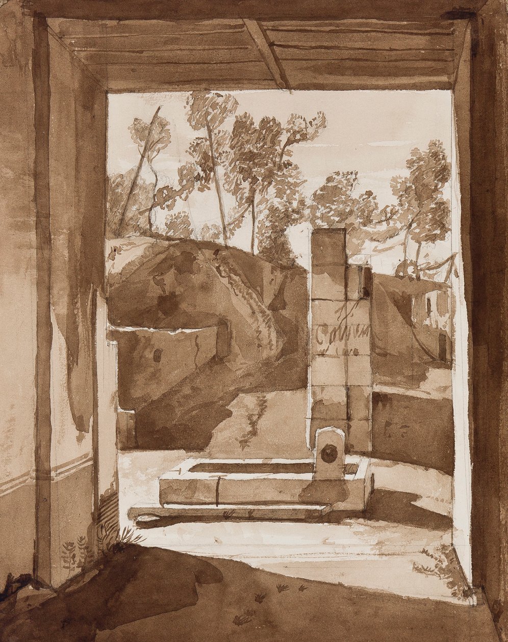 Pompeje, s dodatky žáka Borboneho (tužka a sépiové šmouhy na papíře) od Achille Vianelli