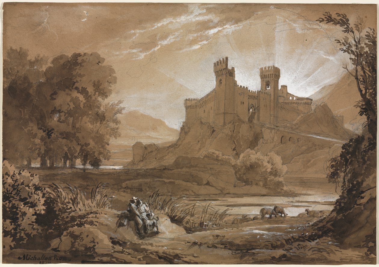 Krajina s hradem a pastýři, 1814. od Achille Etna Michallon