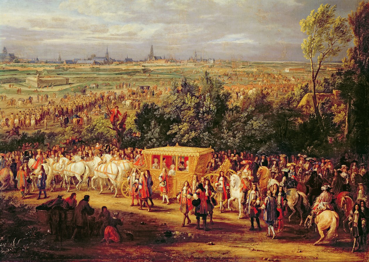 Vstup Ludvíka XIV. (1638-1715) a Marie Terezie (1638-83) Rakouska do Arrasu, 30. července 1667, kolem roku 1685 (detail 159164) od Adam Frans van der Meulen