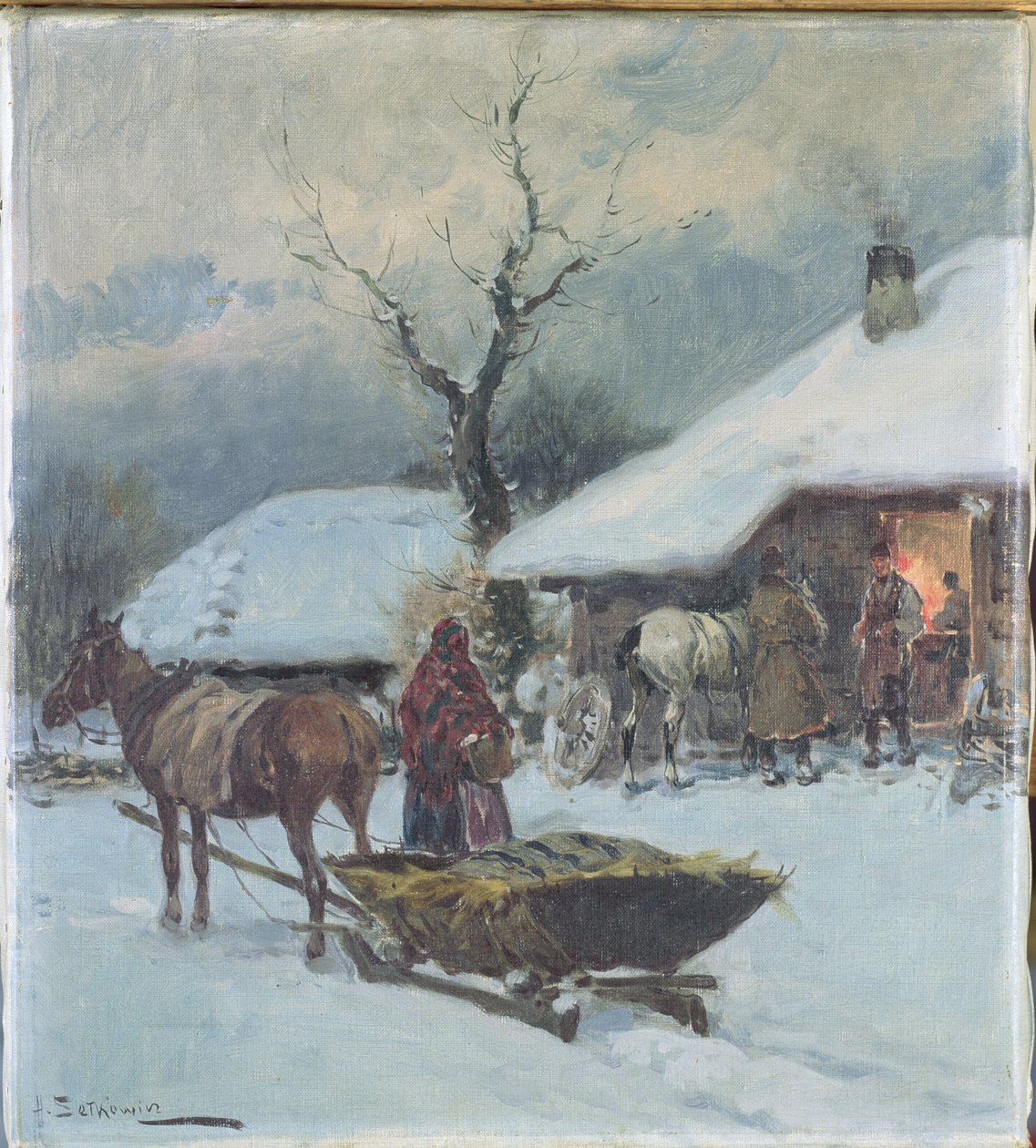 Saně před domem, 1930 od Adam Setkowicz