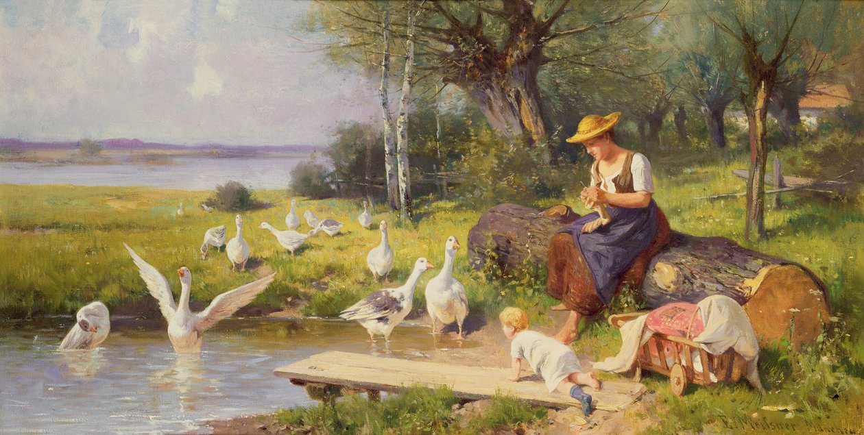 Matka a dítě s husami od Adolf Ernst Meissner