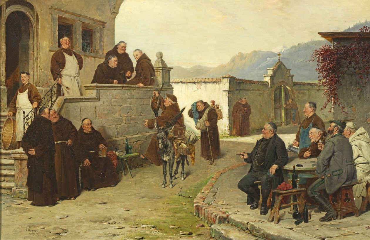 Německy: Příchod žebravých mnichů do kláštera (nádvoří) od Adolf Humborg