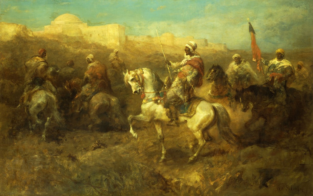 Arabští jezdci na pochodu, od Adolf Schreyer