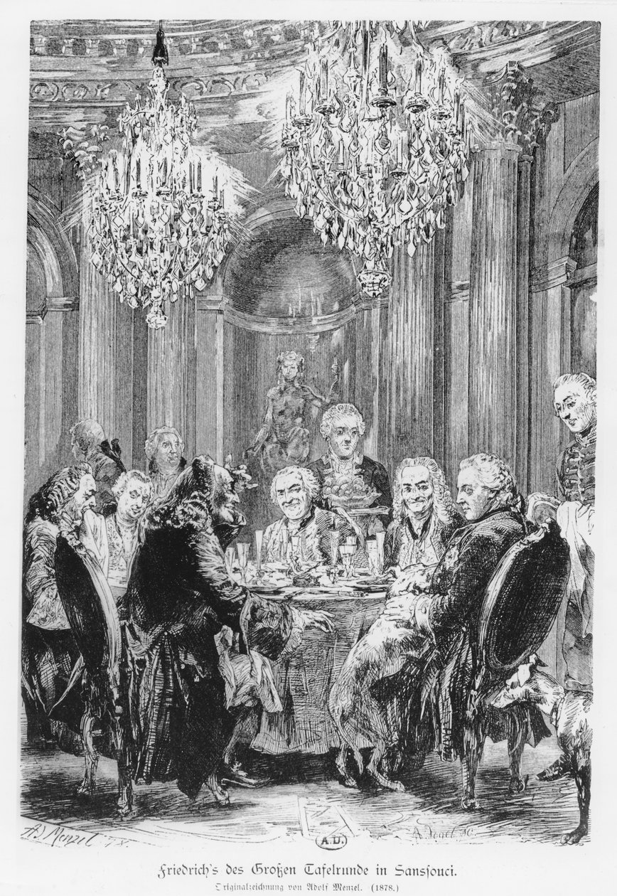 Voltaire sedící vedle krále Fridricha II v Château de Sans Souci, Postupim, Německo, 1878 od Adolph Menzel