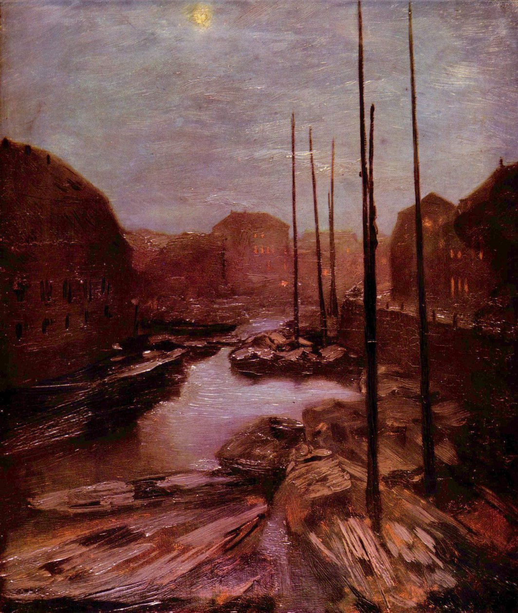 Friedrichsgracht za svitu měsíce od Adolph Menzel