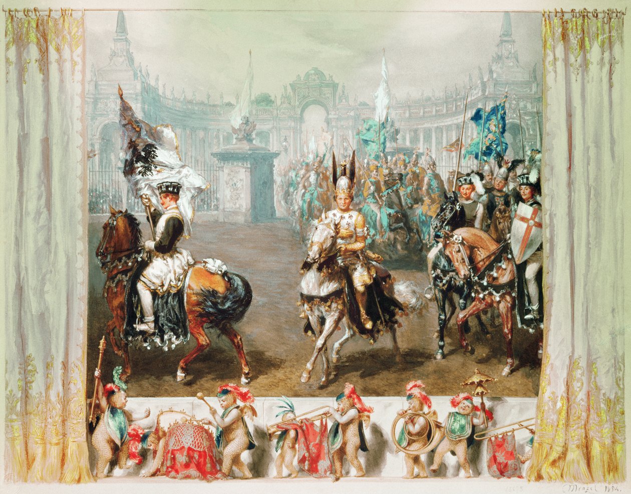 Rytířský turnaj, 1854 (wc a kvaš na papíře) od Adolph Menzel
