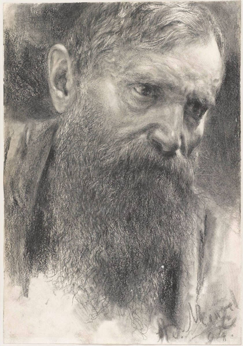 Hlava muže s plnovousem od Adolph Menzel