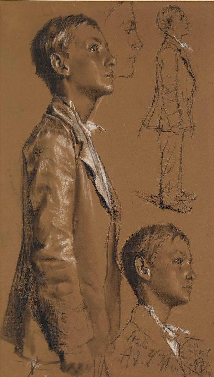 Modelová studie po stojícím mladém muži od Adolph Menzel