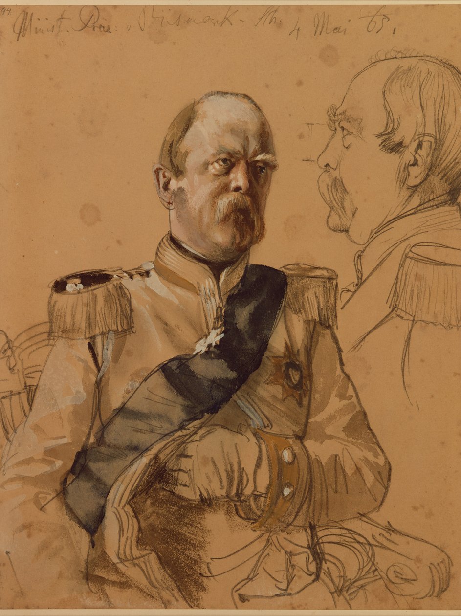 Kníže Otto von Bismarck, 1865 (tužka a wash na papíře) od Adolph Menzel