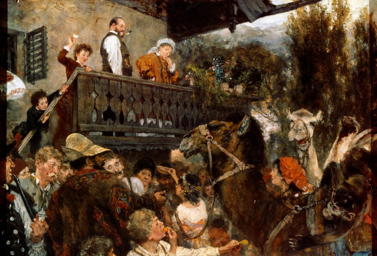 Putovní cirkus Cameleers v Partenkirchenu, 1884. od Adolph Menzel