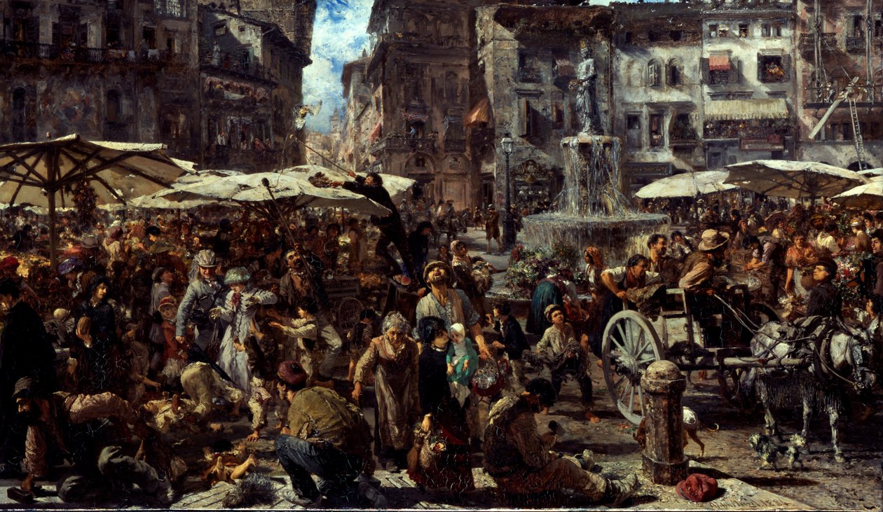 Piazza dErbe ve Veroně, 1884 od Adolph Menzel