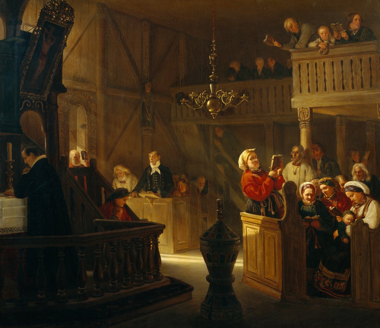 Bohoslužba v norském kostele od Adolph Tidemand