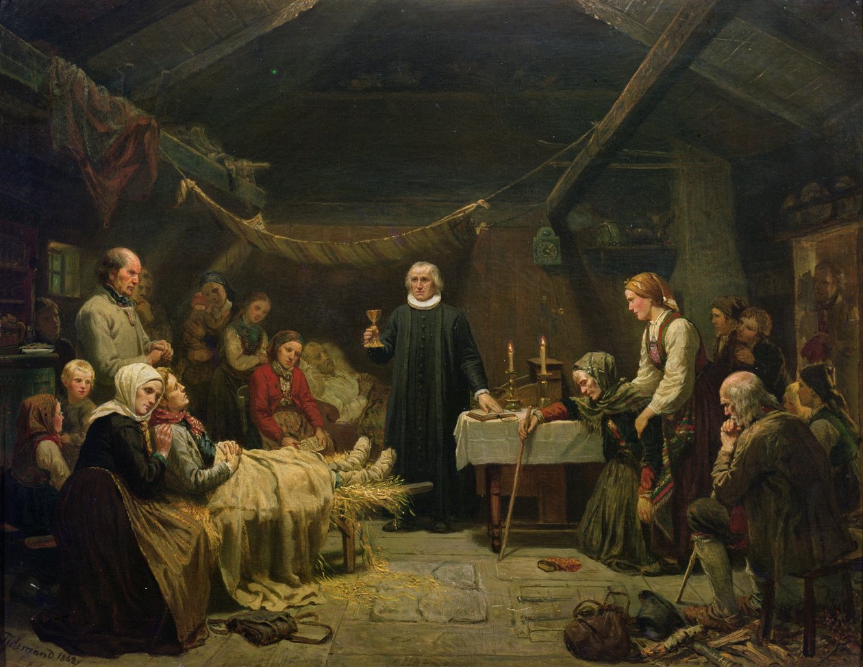 Lovec nemocných medvědů. Poslední svátost od Adolph Tidemand