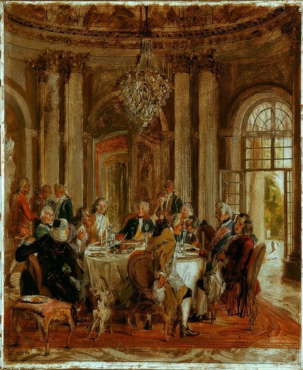 Král Fridrich II. Kulatý stůl v Sanssouci od Adolph Menzel