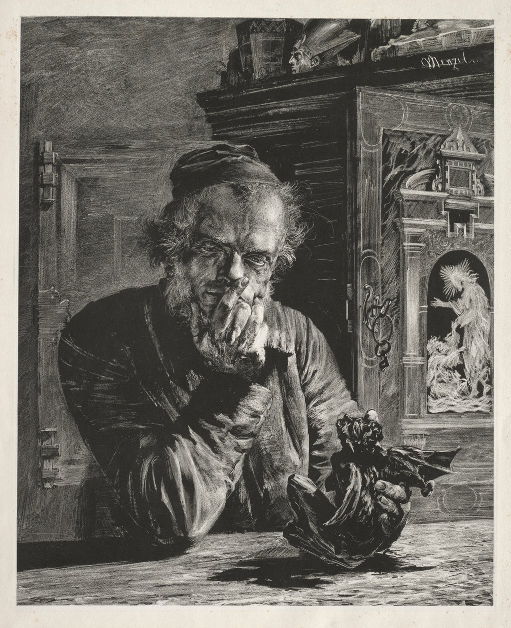 Antikvariát - autoportrét od Adolph Menzel