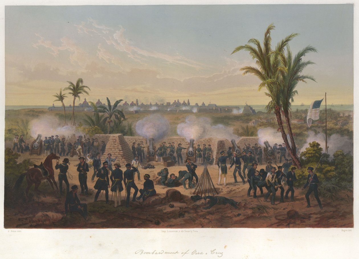 Bombardování Vera Cruz (březen 1847) v mexicko-americké válce. od Adolphe Jean Baptiste Bayot