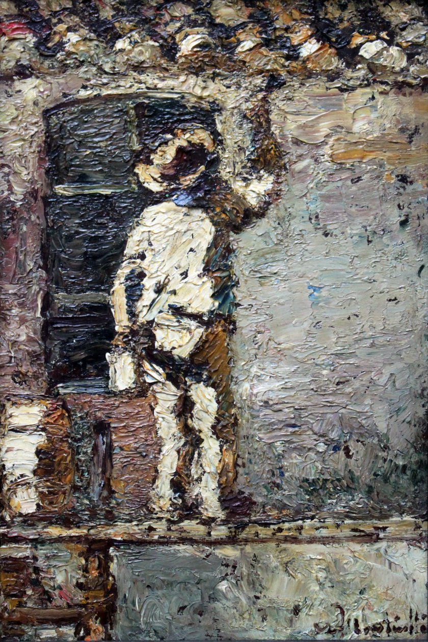 Malíř při práci na zdi domu od Adolphe Joseph Thomas Monticelli