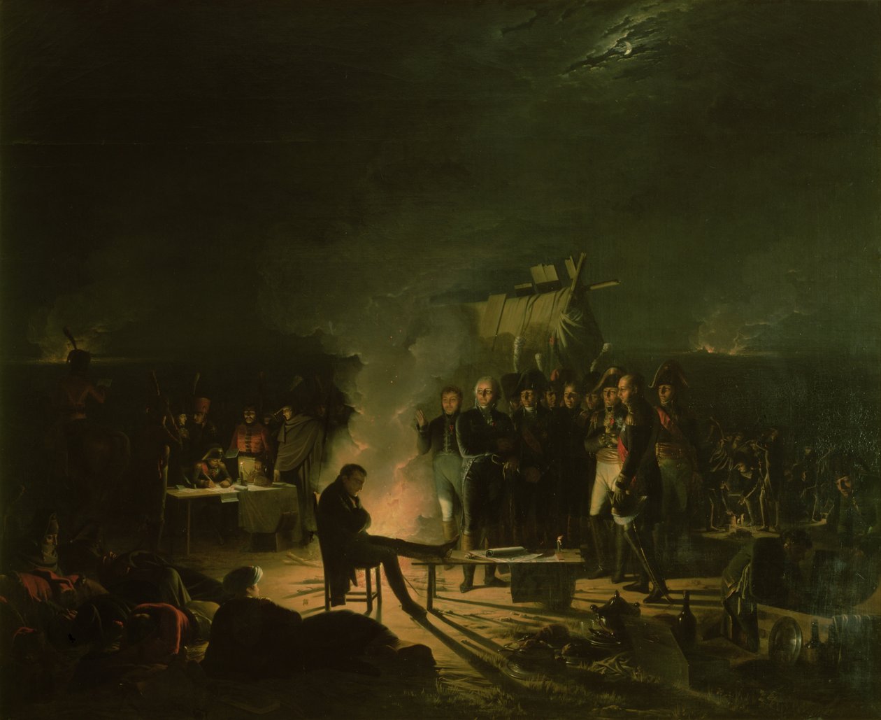 Bivak Napoleona I. (1769-1821) na bitevním poli bitvy u Wagramu, 5.-6. července 1809, 1810 od Adolphe Roehn