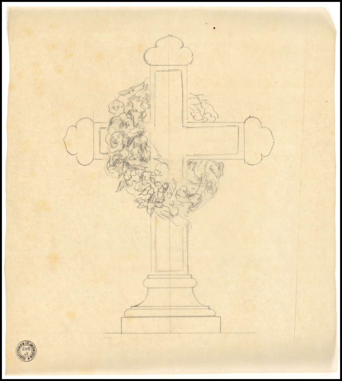 Náčrt hrobky pro rodinu Karakehia na pařížském hřbitově Père Lachaise od Adolphe Victor Geoffroy Dechaume