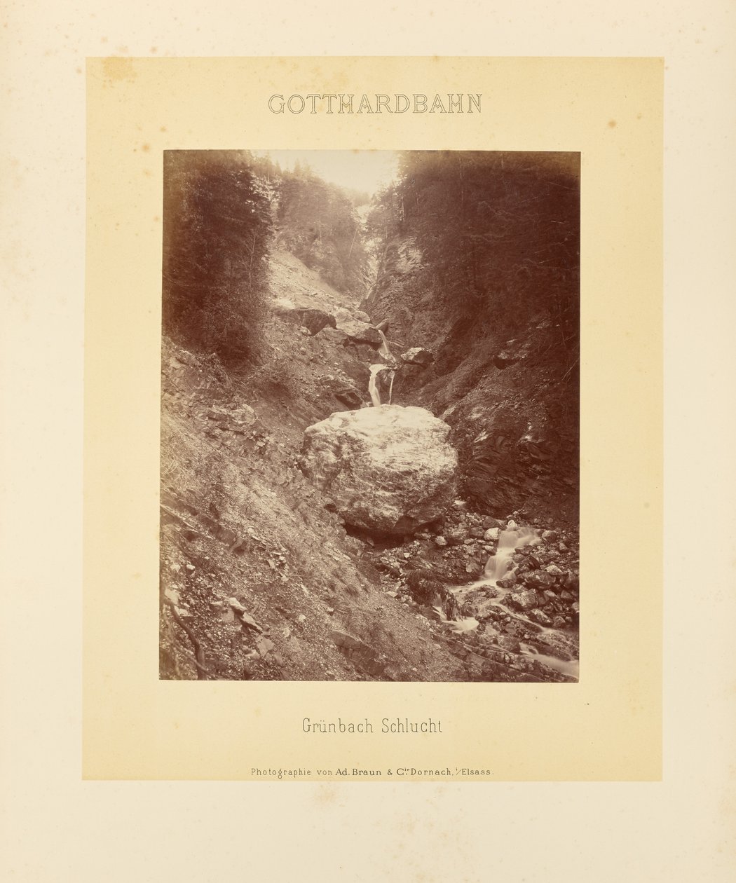 Gotthardská dráha: soutěska Grünbach od Adolphe Braun and Cie
