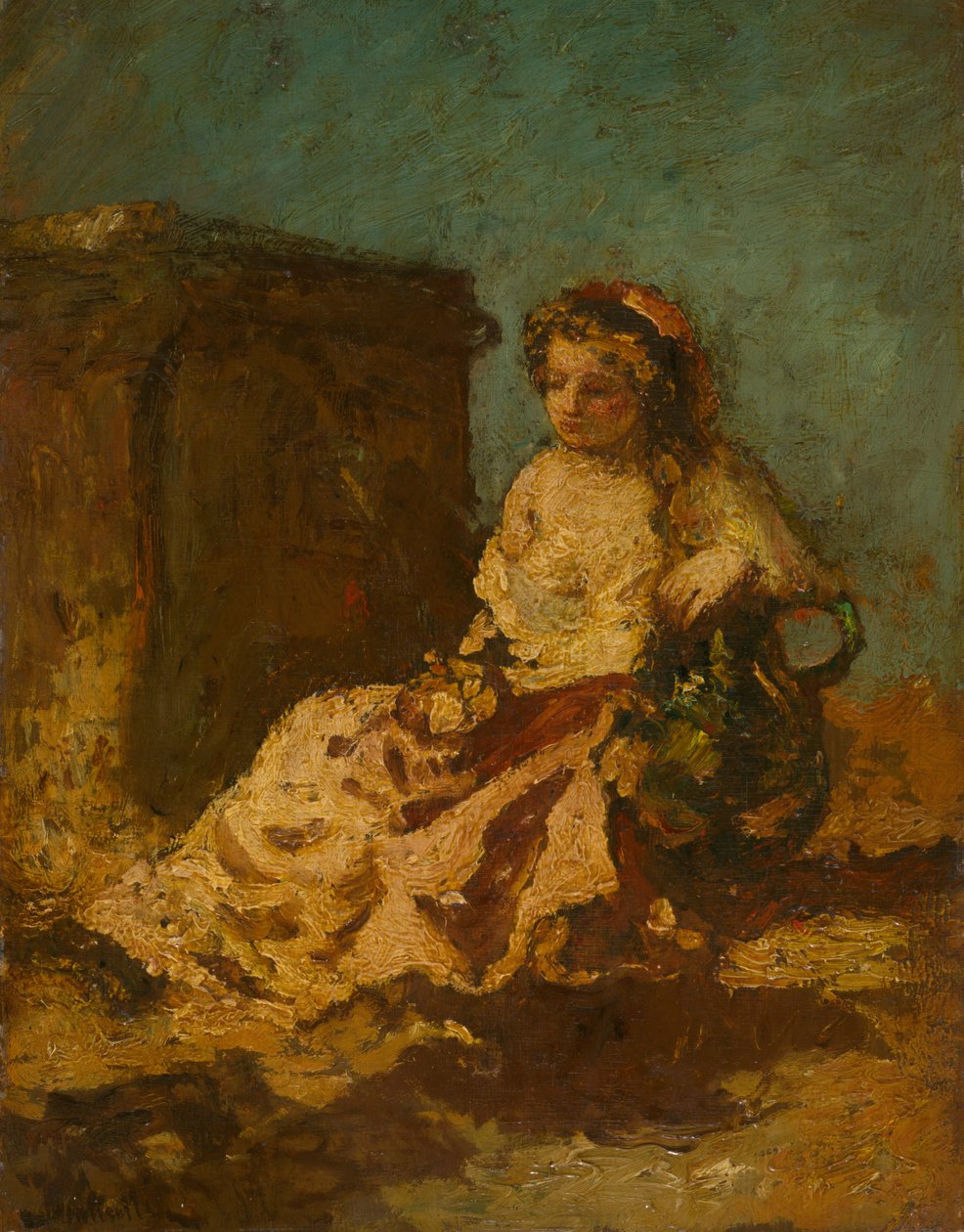 Meditace (sedící žena) od Adolphe Joseph Thomas Monticelli