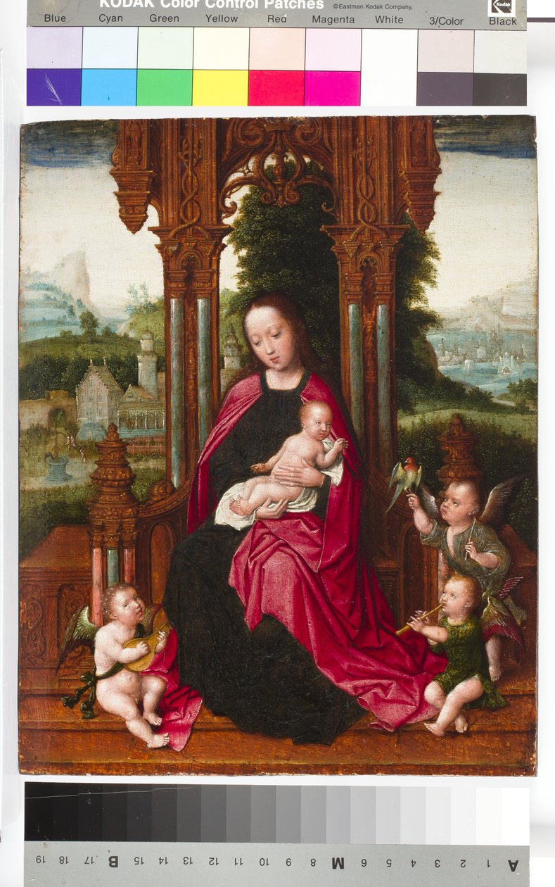 Madonna a dítě s anděly, cca 1510-20 (tempera a olej na panelu) od Adriaen Isenbrandt or Isenbrant