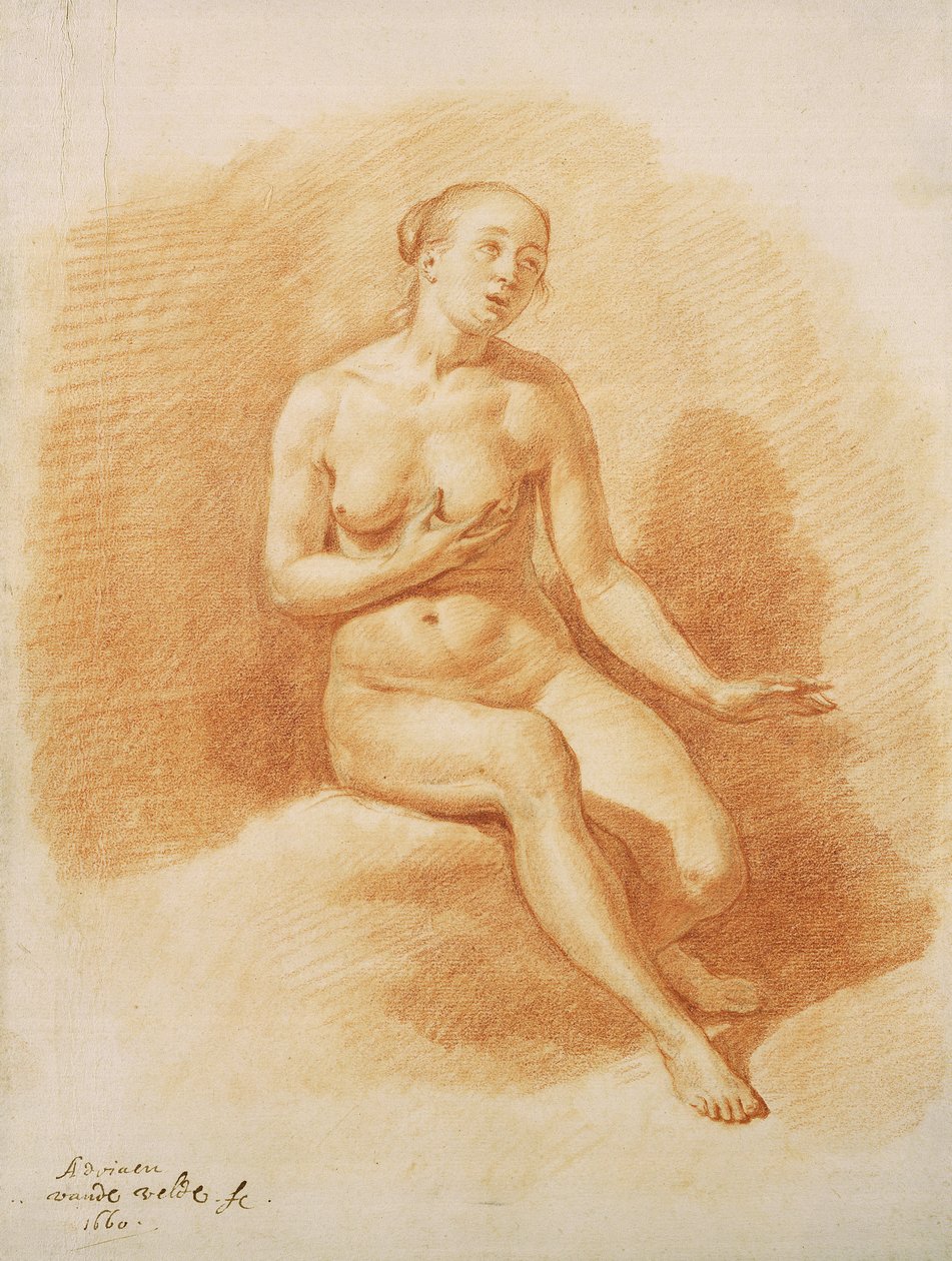 Ženský akt, 1660 (červená křída na papíře) od Adriaen van de Velde
