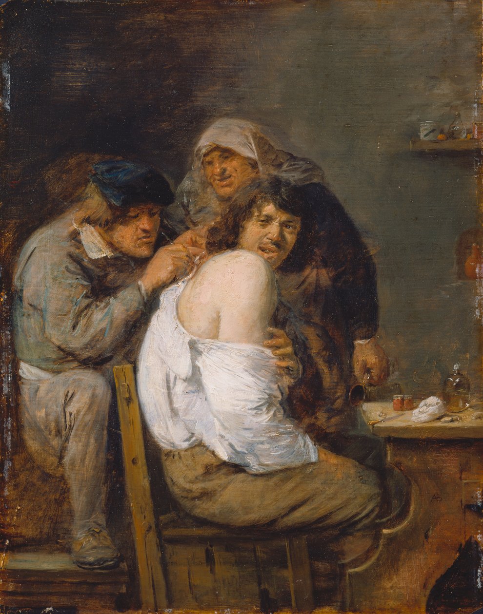 Operace na zádech, asi 1636 (olej na dřevě) od Adriaen Brouwer