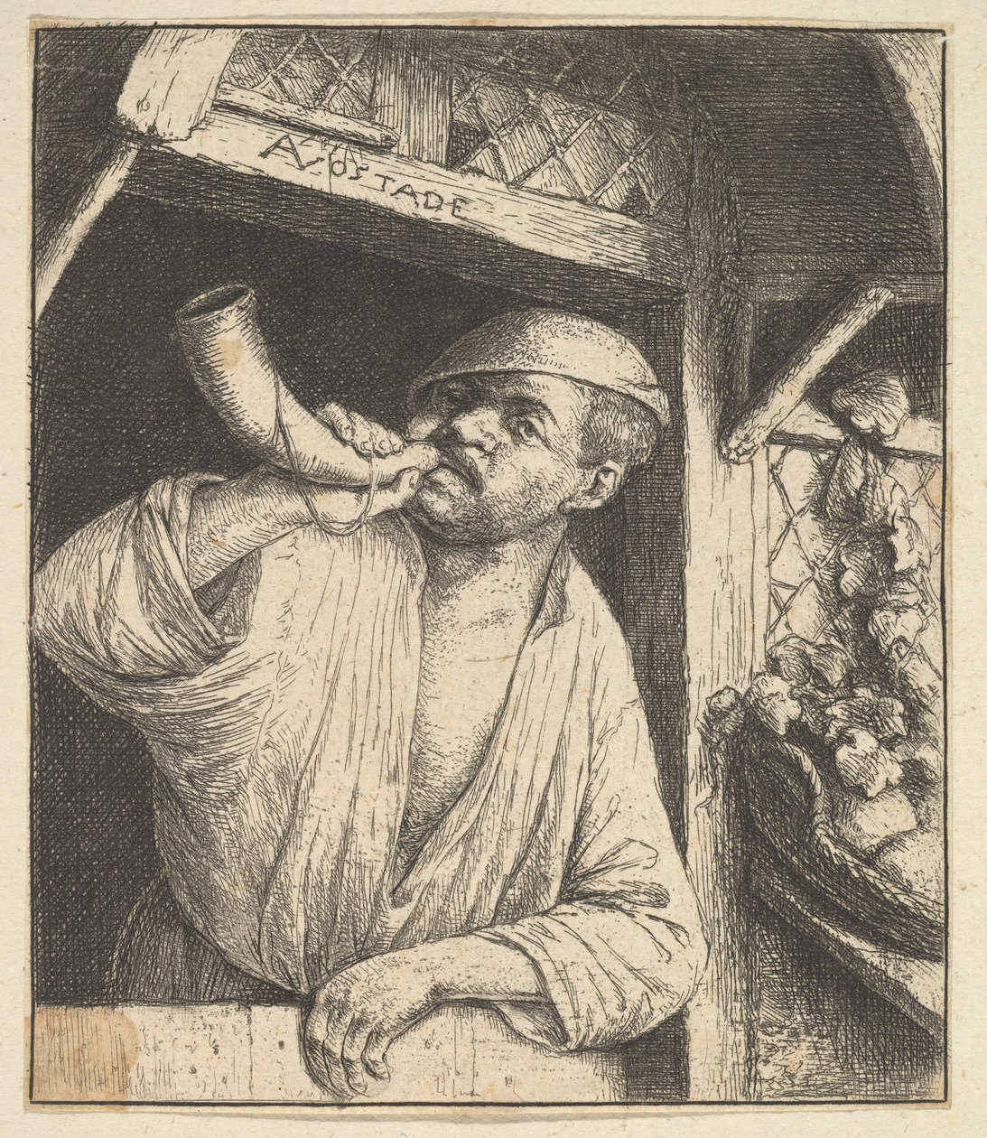 Baker Blowing Horn, 1610-85. od Adriaen Jansz. van Ostade