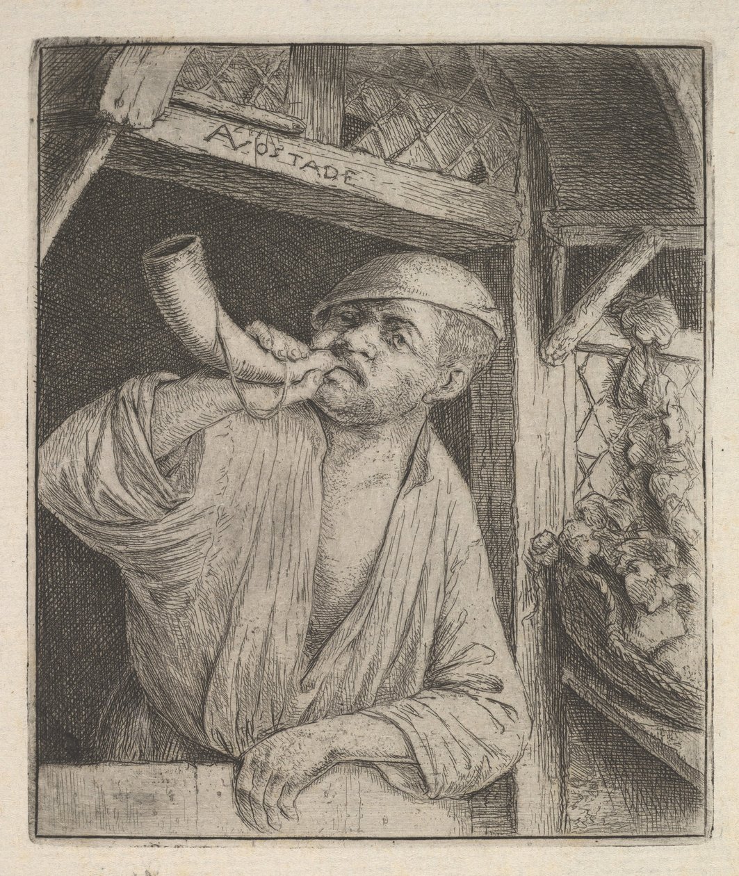 Baker Blowing Horn, 1610-85. od Adriaen Jansz. van Ostade