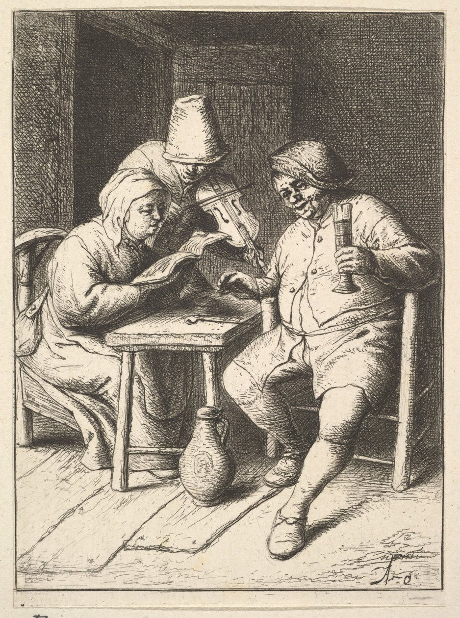 Pěvecký pár a housle, 1610-85. od Adriaen Jansz. van Ostade