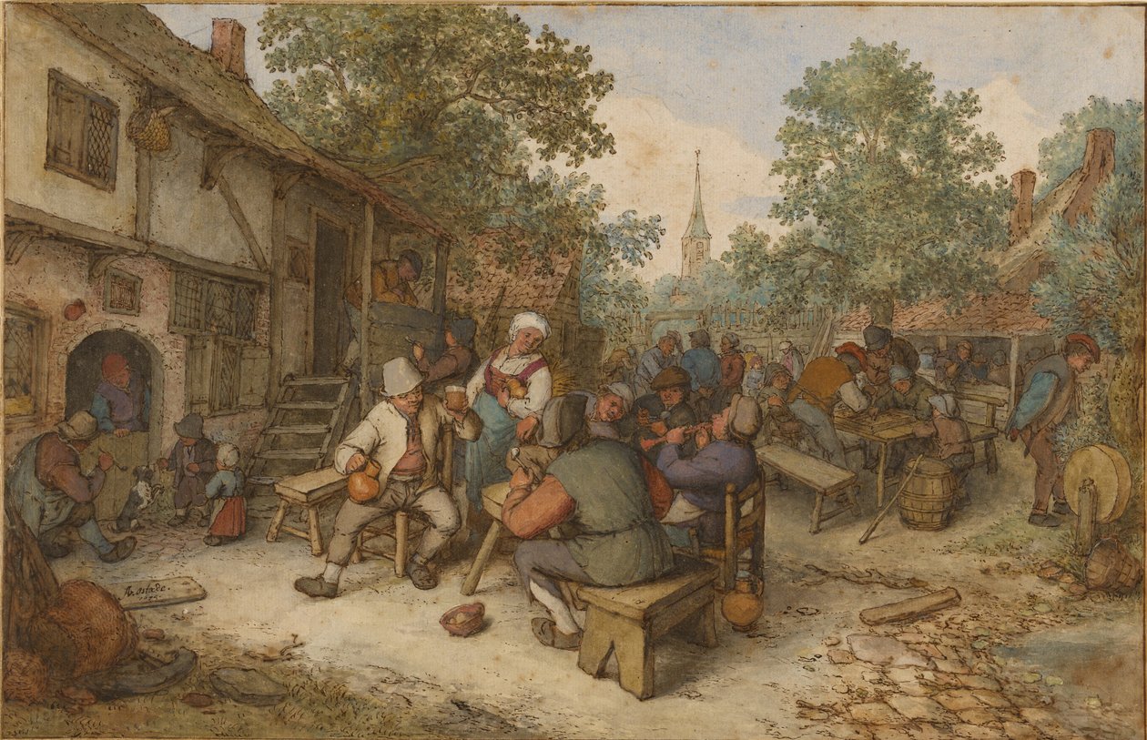 Selská slavnost na městské ulici od Adriaen van Ostade